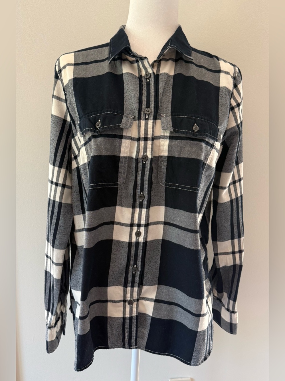 J. Crew Cream and Dark Navy Plaid Flannel - Women’s